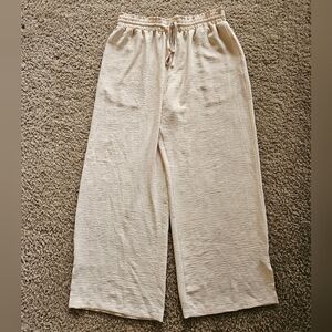 Rapbin Cream Wide-Leg Pants Silky Style Pants, Size Large